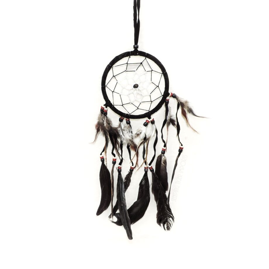 4 inch leather dream catcher with plastic beads and feathers - sleepingtigerimports.com