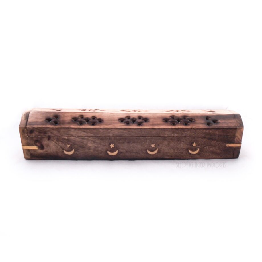 crescent moon wooden coffin box incense burner - sleepingtigerimports.com