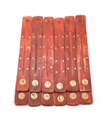 zodiac wooden incense board brass inlay - sleepingtigerimports.com