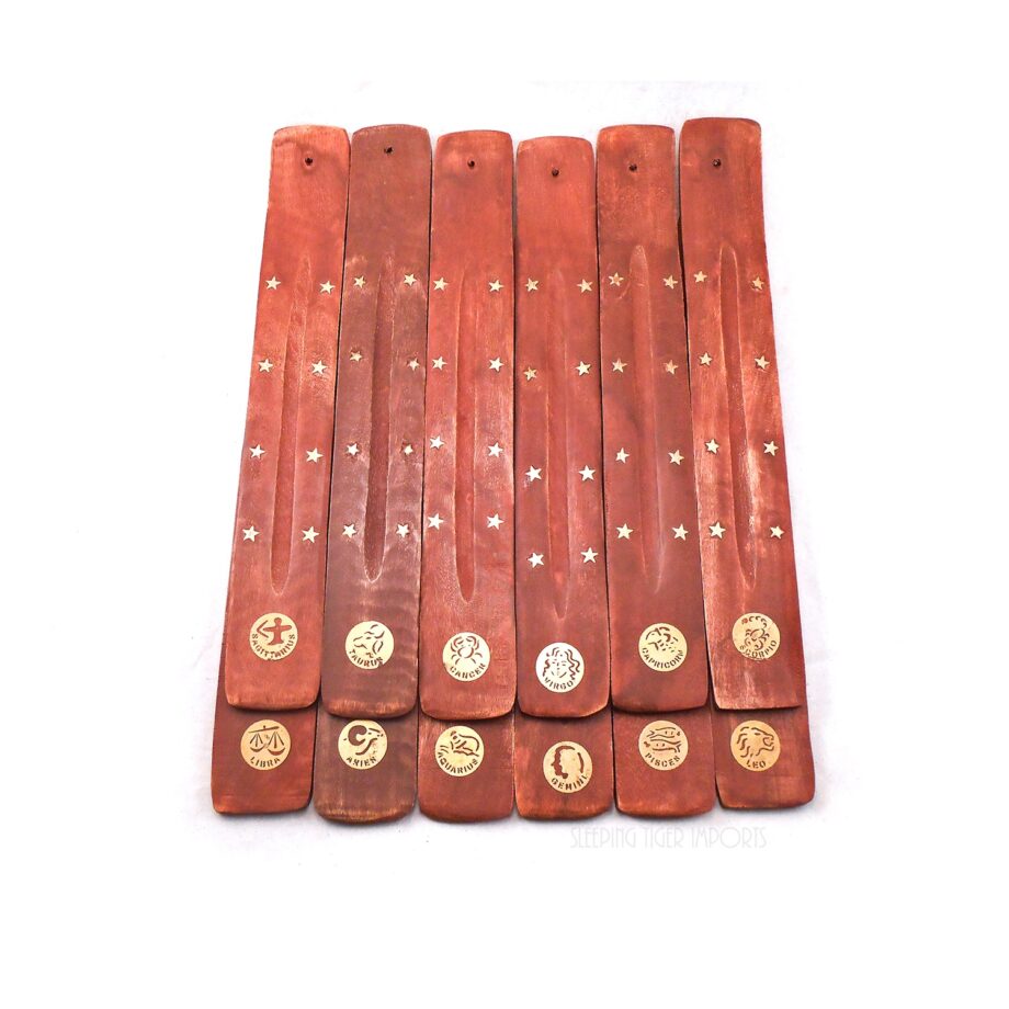 zodiac wooden incense board brass inlay - sleepingtigerimports.com