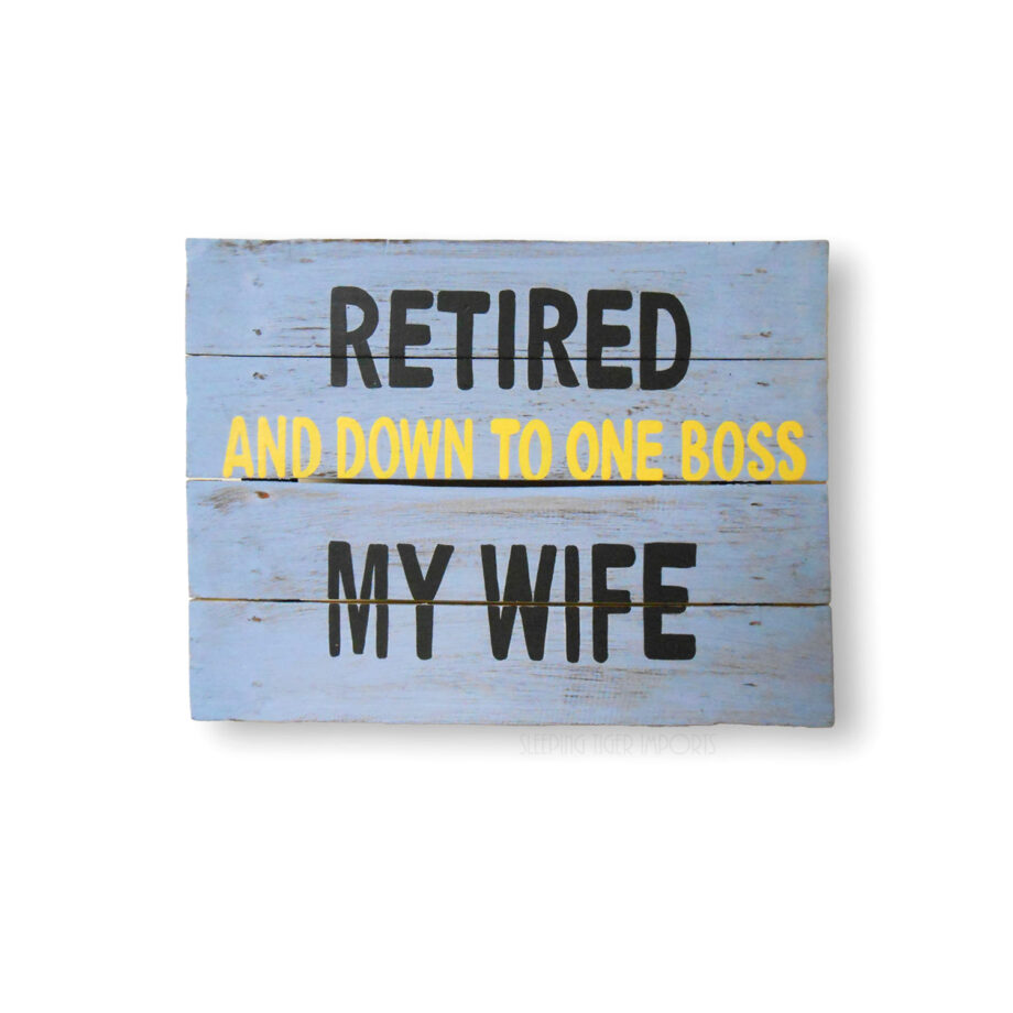 Retired painted wall hanging wood plank sign - sleepingtigerimports.com