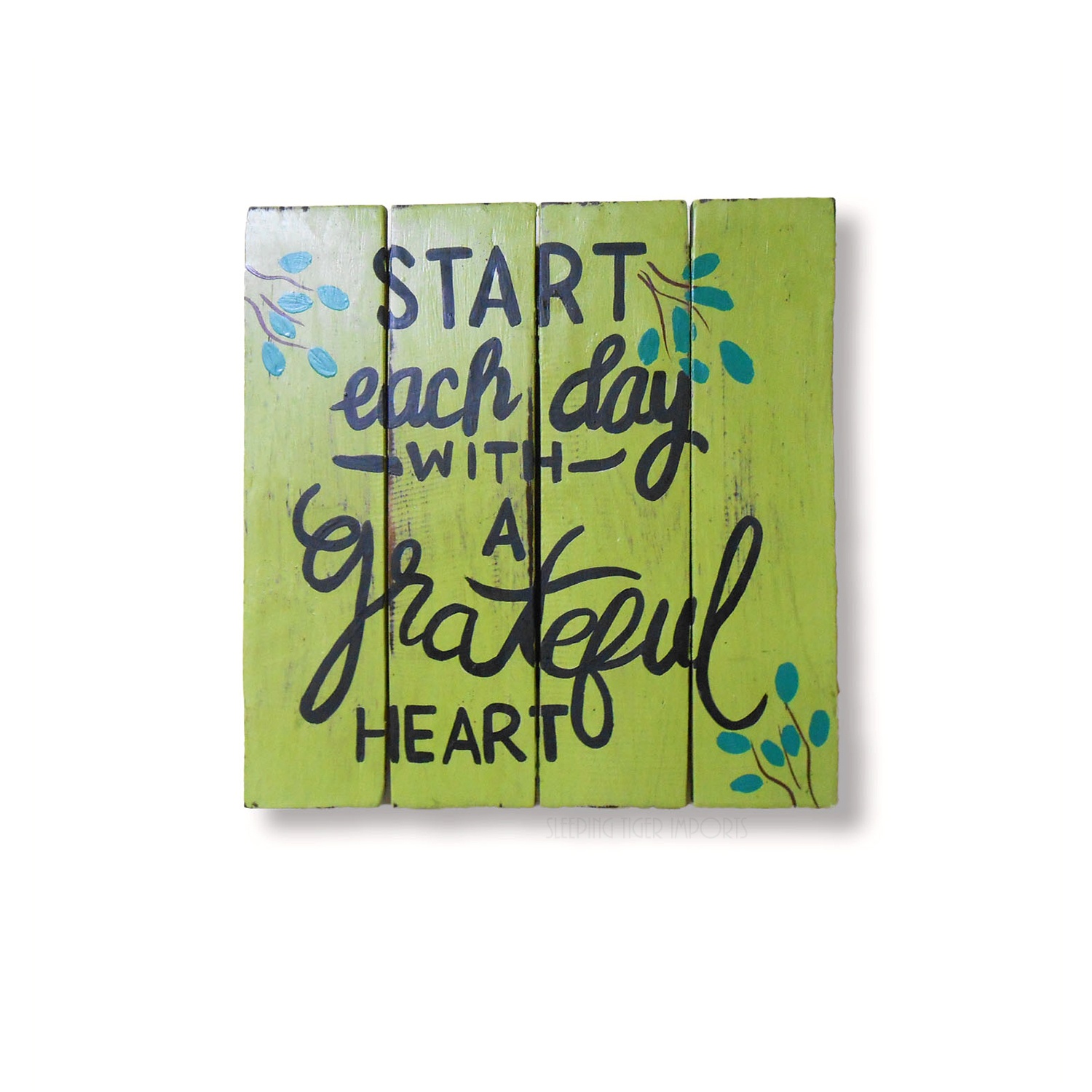 start each day with a grateful heart painted wood plank sign - sleepingtigerimports.com