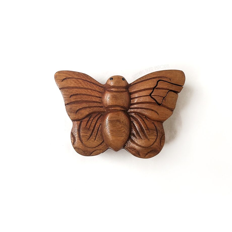 carved wooden butterfly puzzle box - sleepingtigerimports.com