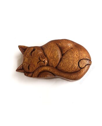 carved wood cat puzzle box - sleepingtigerimports.com