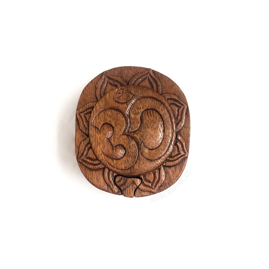 Carved om wooden puzzle box - sleepingtigerimports.com