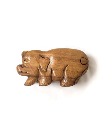 carved wooden pig puzzle box - sleepingtigerimports.com