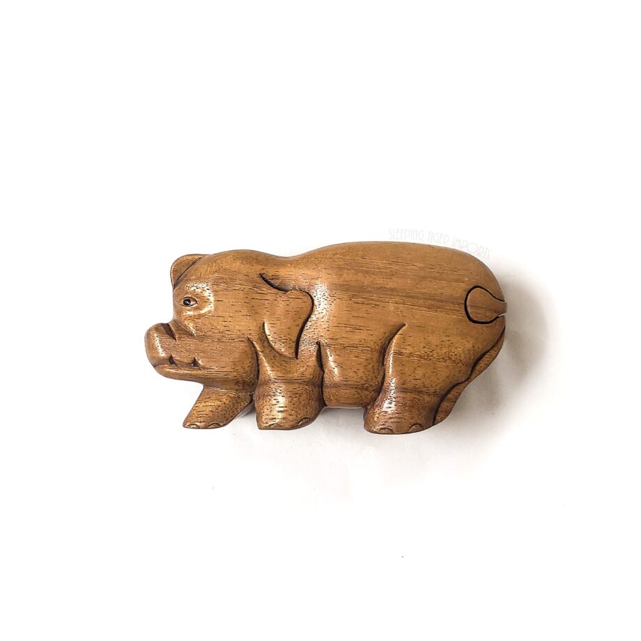 carved wooden pig puzzle box - sleepingtigerimports.com