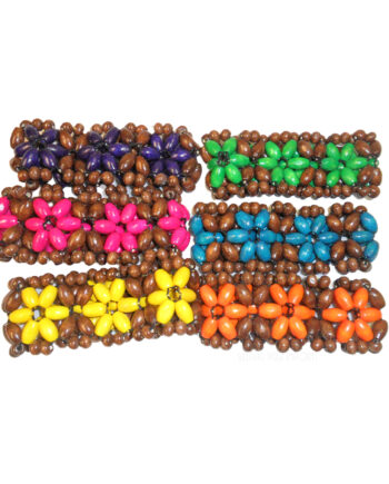 wood beaded bracelet with solid color flowers - sleepingtigerimports.com