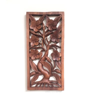 Carved flower wood plaque - sleepingtigerimports.com