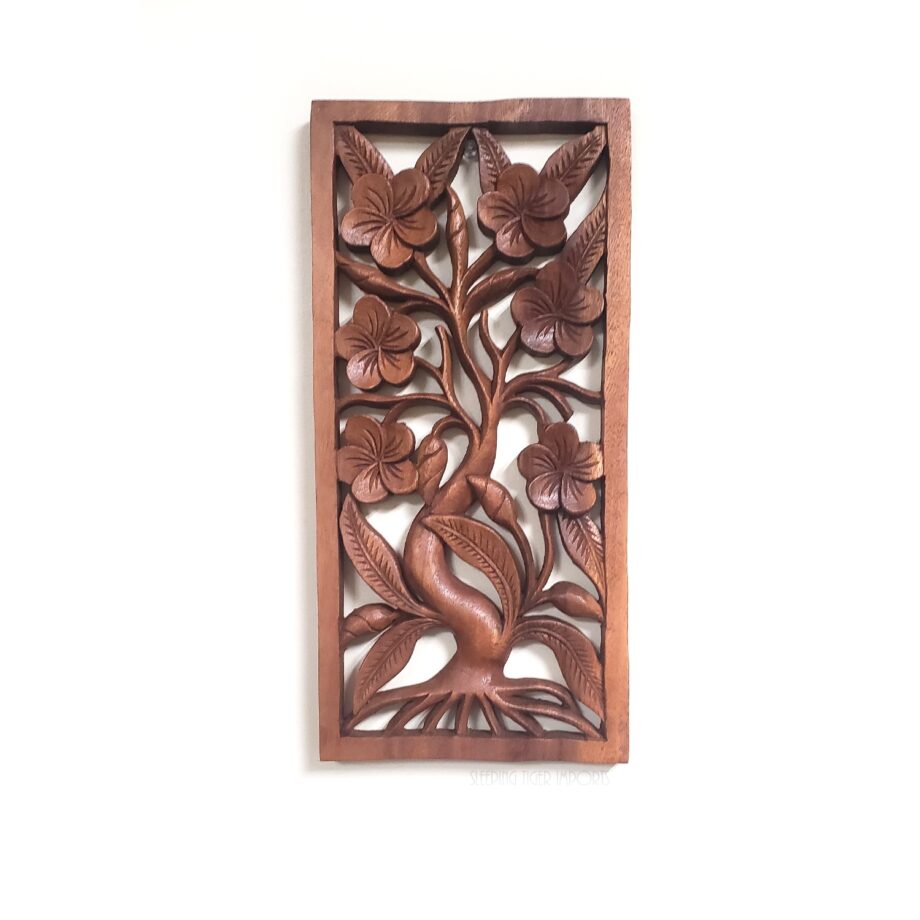 Carved flower wood plaque - sleepingtigerimports.com