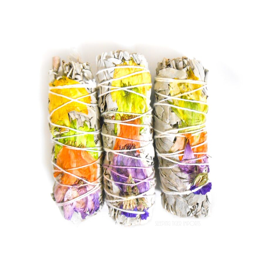 bulk white sage with wildflowers good vibes - sleepingtigerimports.com