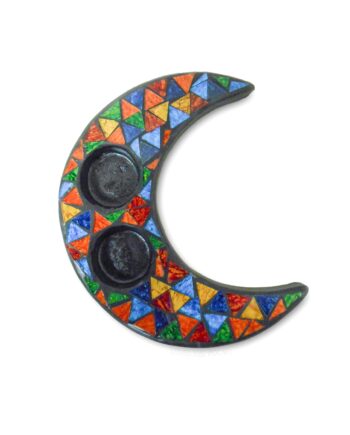 Mosaic rainbow moon candle holder - sleepingtigerimports.com