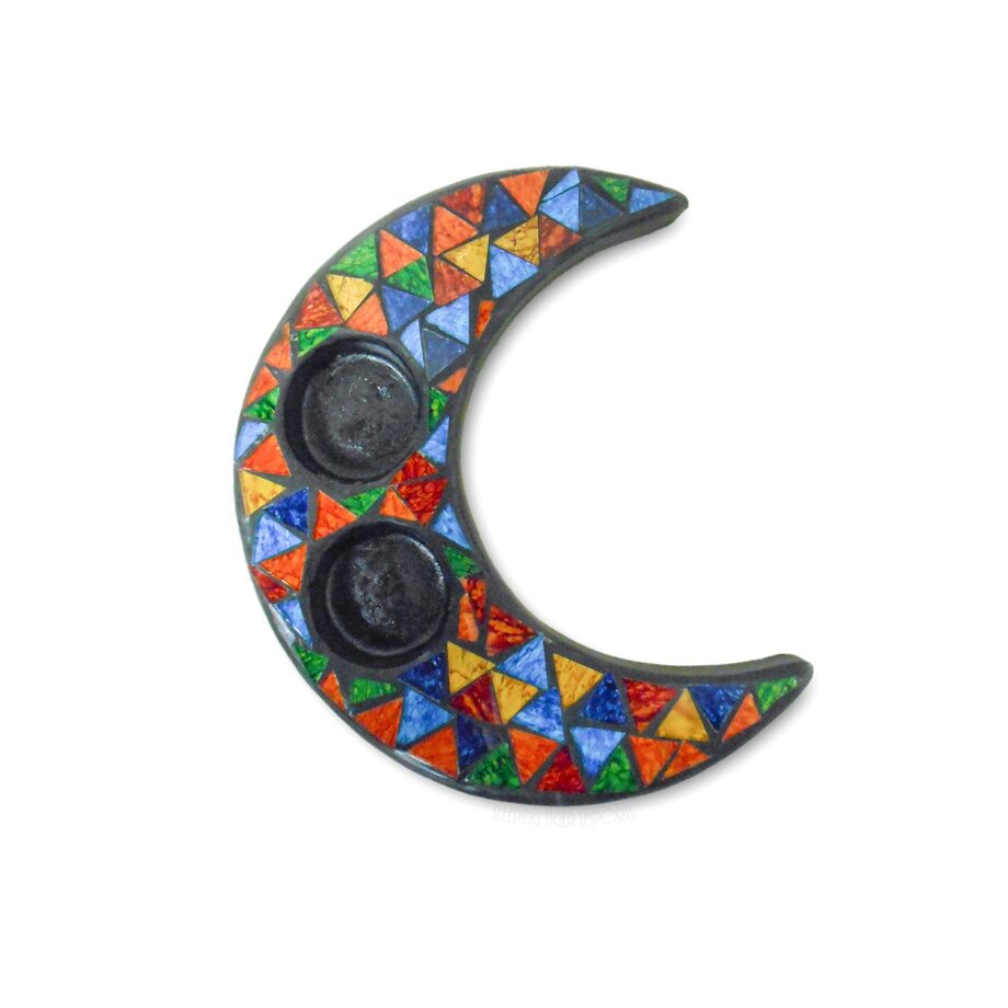 Mosaic rainbow moon candle holder - sleepingtigerimports.com