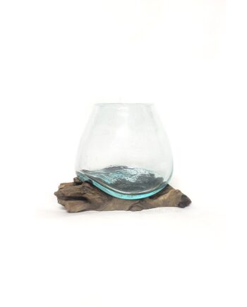 small melted glass on wood root candle holder - sleepingtigerimports.com