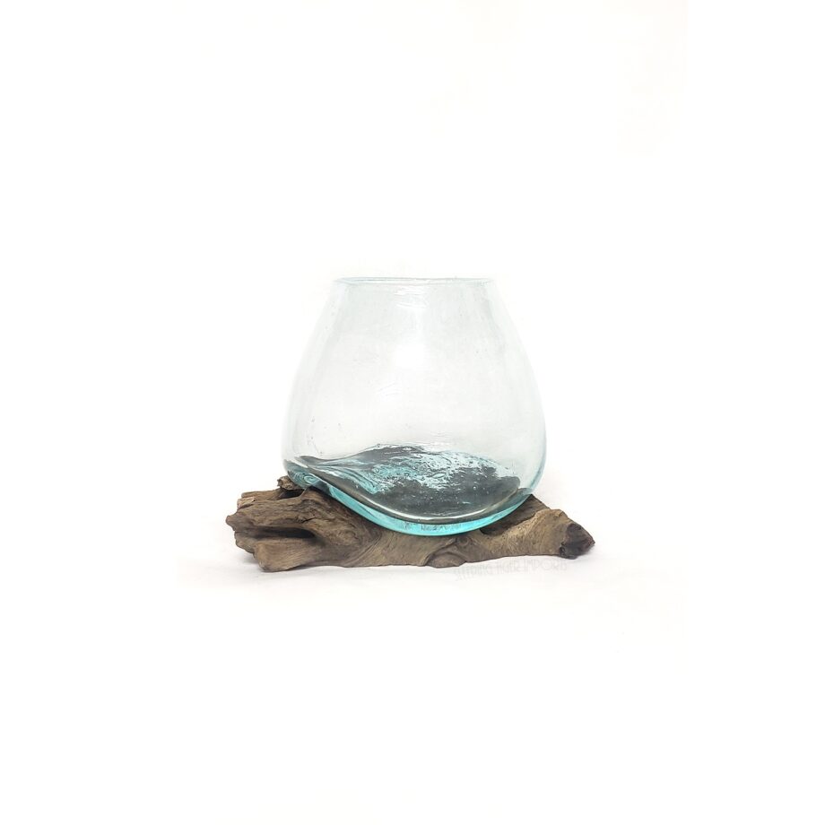 small melted glass on wood root candle holder - sleepingtigerimports.com