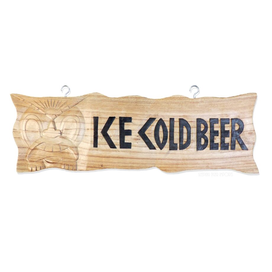 Ice cold beer carved wood sign - sleepingtigerimports.com