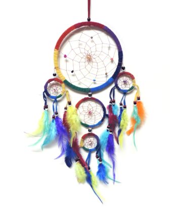 Leather rainbow 6 inch dream catcher with 4 tiers and beads - sleepingtigerimports.com