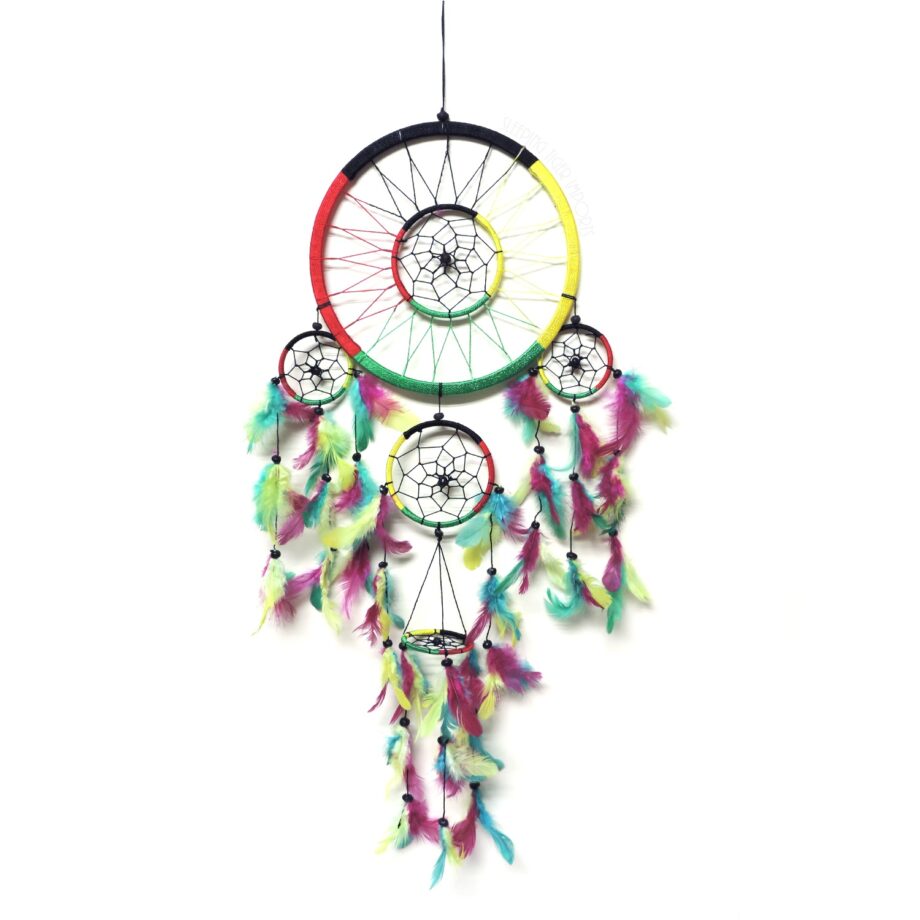 Large Rasta inspired dream catcher with 4 tiers - sleepingtigerimports.com