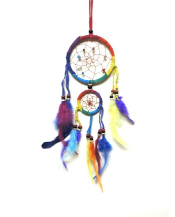 small two tier rainbow dream catcher with stone beads - sleepingtigerimports.com