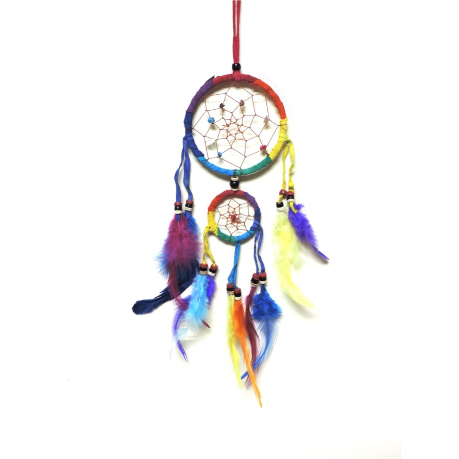 small two tier rainbow dream catcher with stone beads - sleepingtigerimports.com