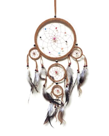 solid color 6 inch leather dream catcher with 4 tiers and stone beads - sleepingtigerimports.com