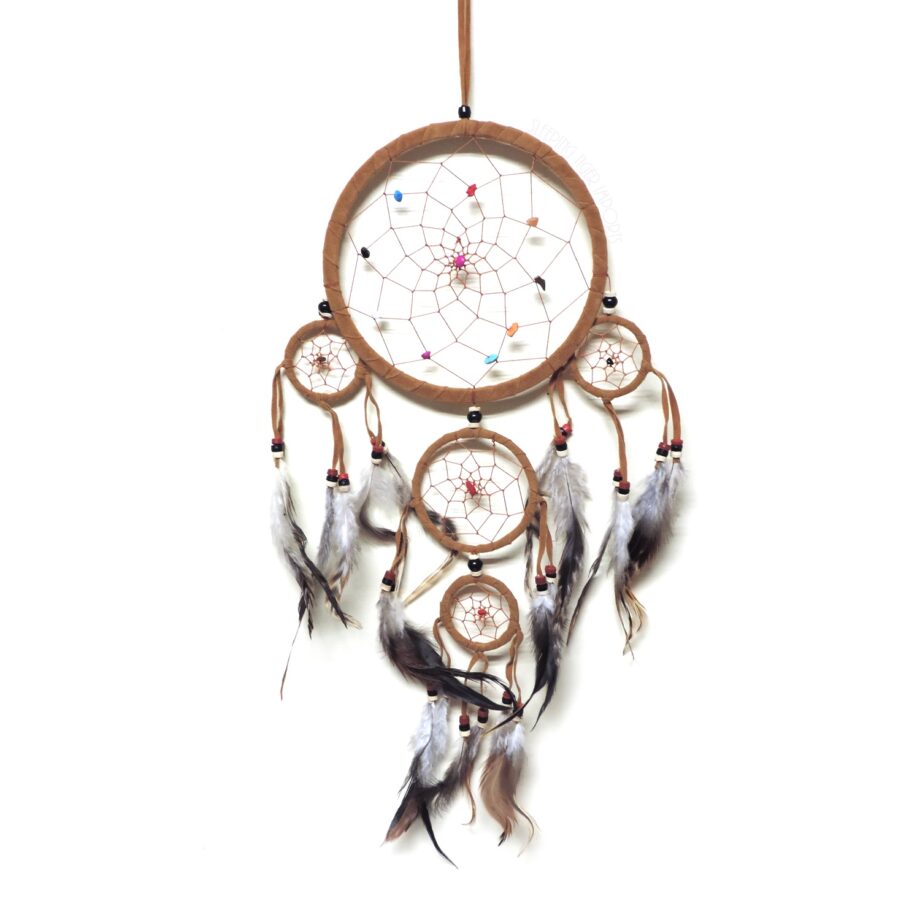solid color 6 inch leather dream catcher with 4 tiers and stone beads - sleepingtigerimports.com