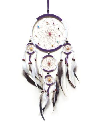 Two-tone 6 inch leather dream catcher with 4 tiers and stone beads - sleepingtigerimports.com