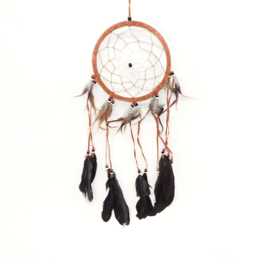 6 inch leather dream catcher with plastic beads and feathers - sleepingtigerimports.com