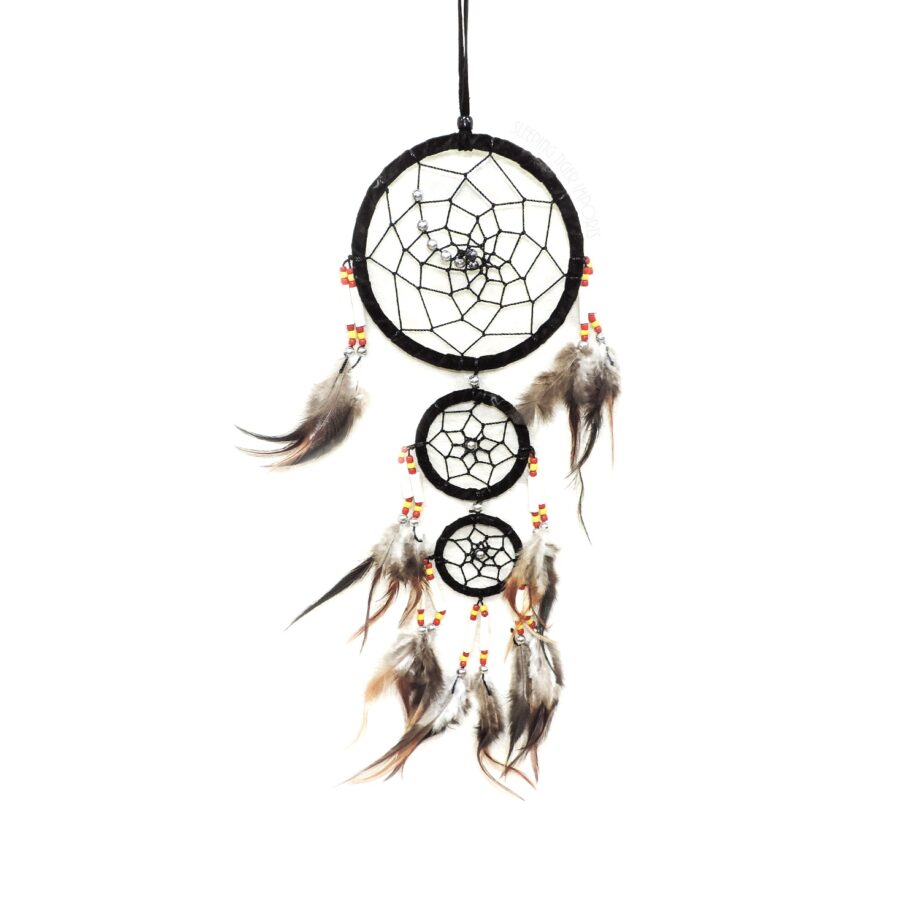 4 inch leather dream catcher 3 tier with silver beads - sleepingtigerimports.com