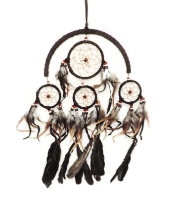 8 inch crescent leather dream catcher with 3 tiers - sleepingtigerimports.com