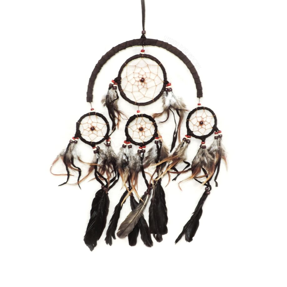 8 inch crescent leather dream catcher with 3 tiers - sleepingtigerimports.com