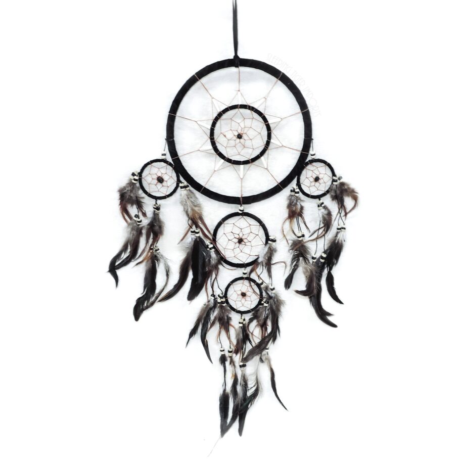 9inch leather dream catcher with 4 tiers and bone beads - sleepingtigerimports.com