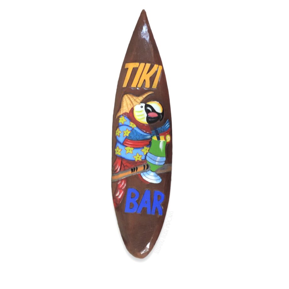 tiki bar parrot wall hanging wood surf sign