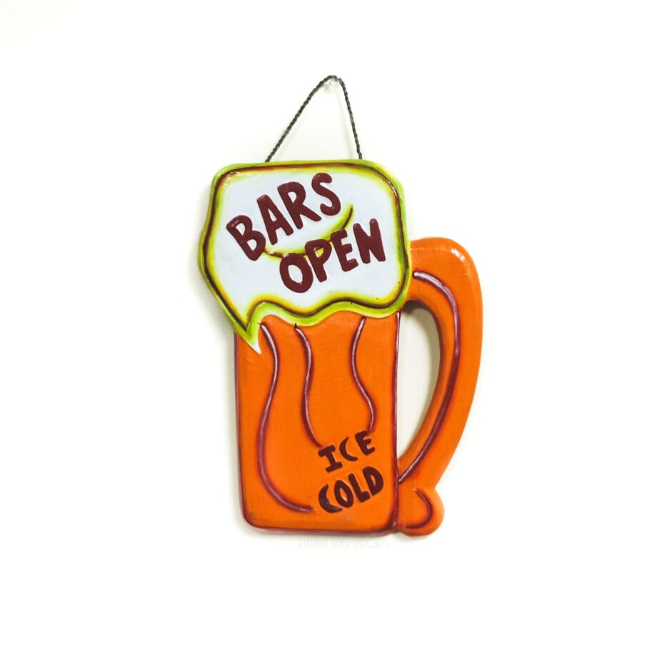 Bars open wood beer mug sign - sleepingtigerimports.com